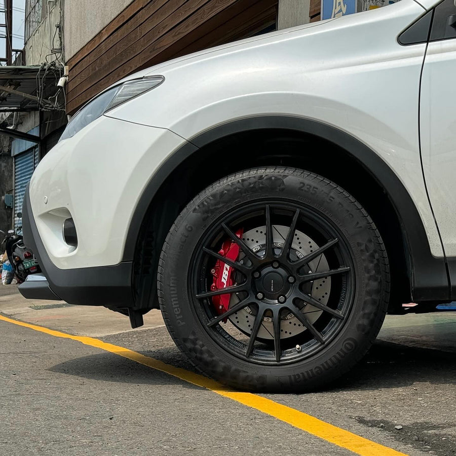 JBTブレーキキャリパーキット：TOYOTA RAV4 IV：4POT（SP4P）+2ピース355mmスリットローター＋ブラケット＋パッド＋ブレーキホース：フロントフルセット：全9色