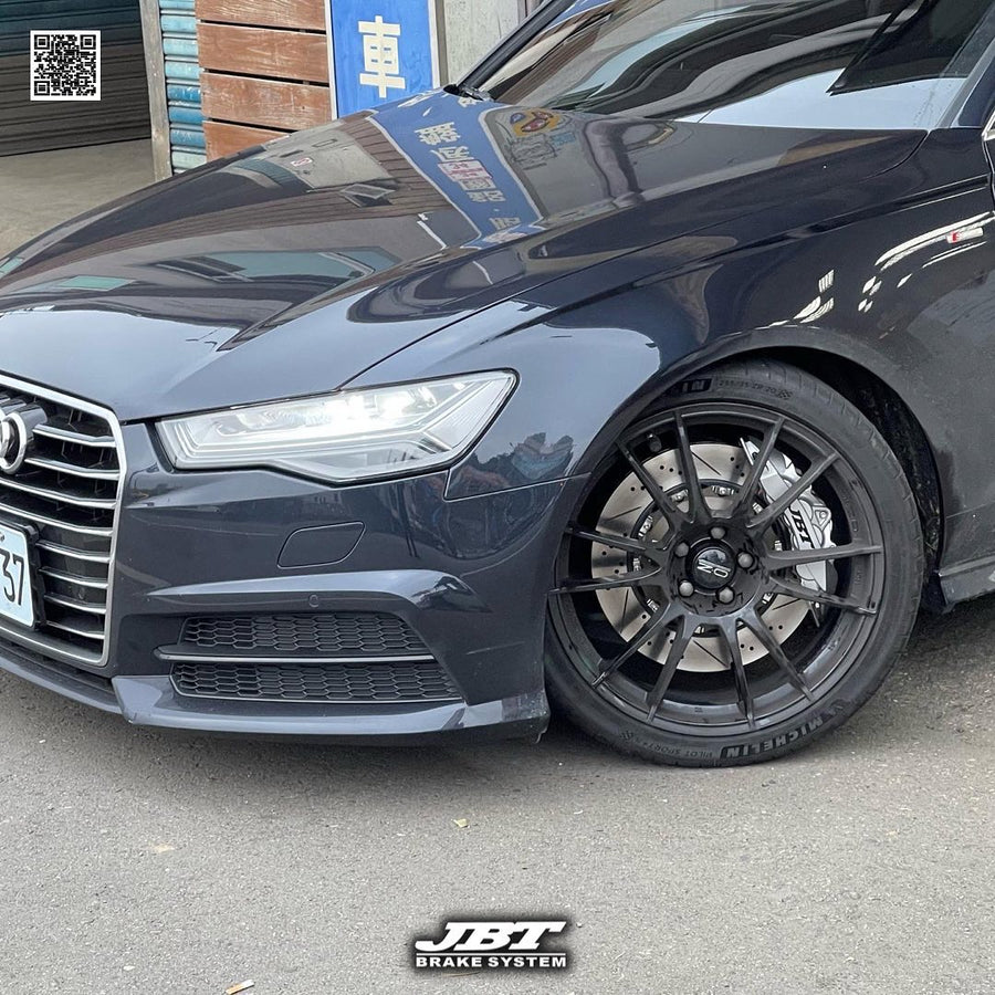 JBTブレーキキャリパーキット：AUDI A6：8POT（Z8）+2ピース380mmスリットローター＋ブラケット＋パッド＋ブレーキホース：フロントフルセット：全9色