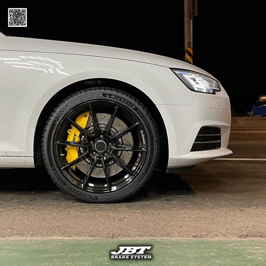 JBTブレーキキャリパーキット：AUDI A4：6POT（RS6P）+2ピース380mmスリットローター＋ブラケット＋パッド＋ブレーキホース：フロントフルセット：全9色