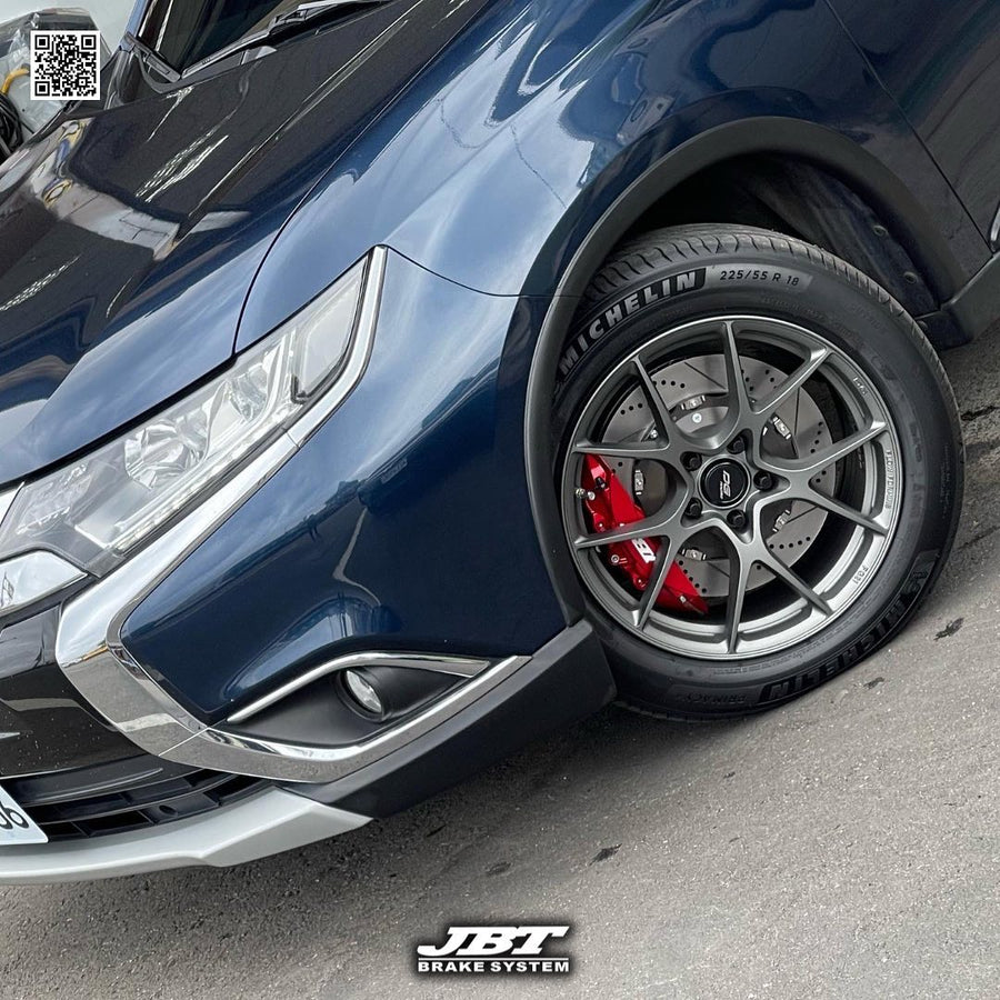 JBTブレーキキャリパーキット：MITSUBISHI Outlander：4POT（SP4P）+2ピース355mmスリットローター＋ブラケット＋パッド＋ブレーキホース：フロントフルセット：全9色