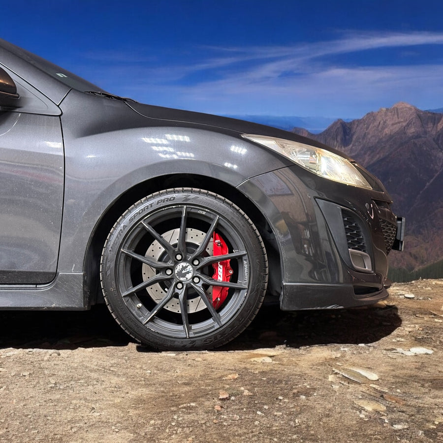 JBTブレーキキャリパーキット：MAZDA 3 MK2：4POT（SP4P）+2ピース330mmスリットローター＋ブラケット＋パッド＋ブレーキホース：フロントフルセット：全9色