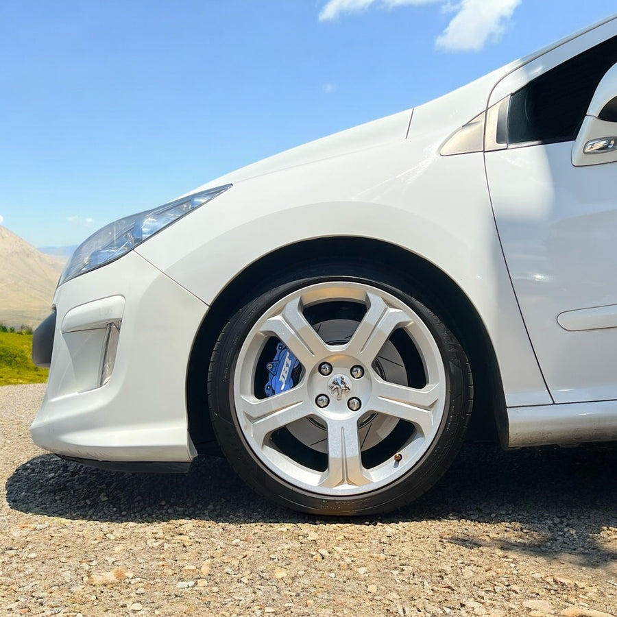 JBTブレーキキャリパーキット：PEUGEOT 308：4POT（SP4P）+2ピース330mmスリットローター＋ブラケット＋パッド＋ブレーキホース：フロントフルセット：全9色