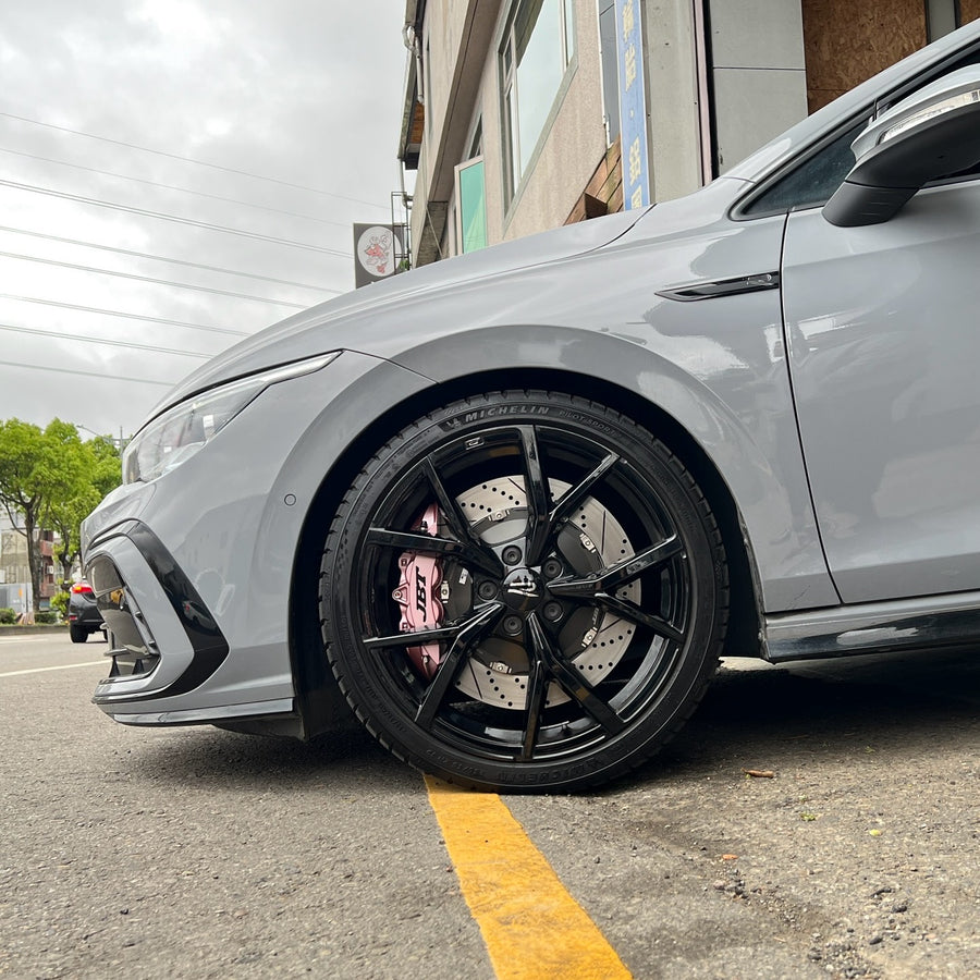 JBTブレーキキャリパーキット：VW Golf GTI：4POT（SP4P）+2ピース380mmスリットローター＋ブラケット＋パッド＋ブレーキホース：フロントフルセット：全9色