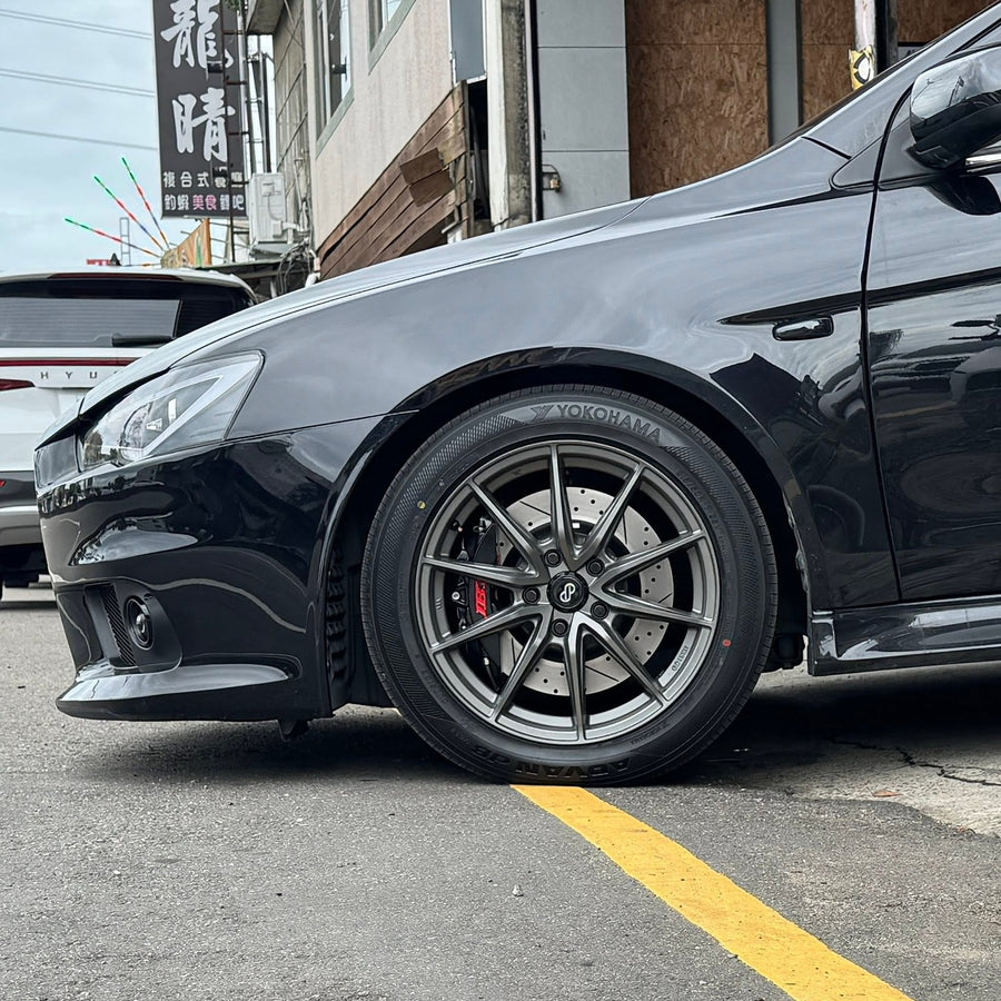 JBTブレーキキャリパーキット：MITSUBISHI Lancer：4POT（SP4P）+2ピース330mmスリットローター＋ブラケット＋パッド＋ブレーキホース：フロントフルセット：全9色