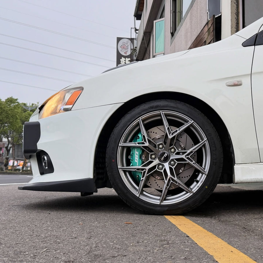 JBTブレーキキャリパーキット：MITSUBISHI Lancer：4POT（SP4P）+2ピース355mmスリットローター＋ブラケット＋パッド＋ブレーキホース：フロントフルセット：全9色