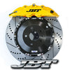 ■JBTブレーキキャリパー4POT（SP4P）+2ピース355mmスリットローター＋ブラケット＋パッド＋ブレーキホース：フロントフルセット：イエロー