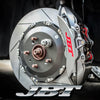 ■JBTブレーキキャリパー4POT（SP4P）+2ピース355mmスリットローター＋ブラケット＋パッド＋ブレーキホース：フロントフルセット：イエロー