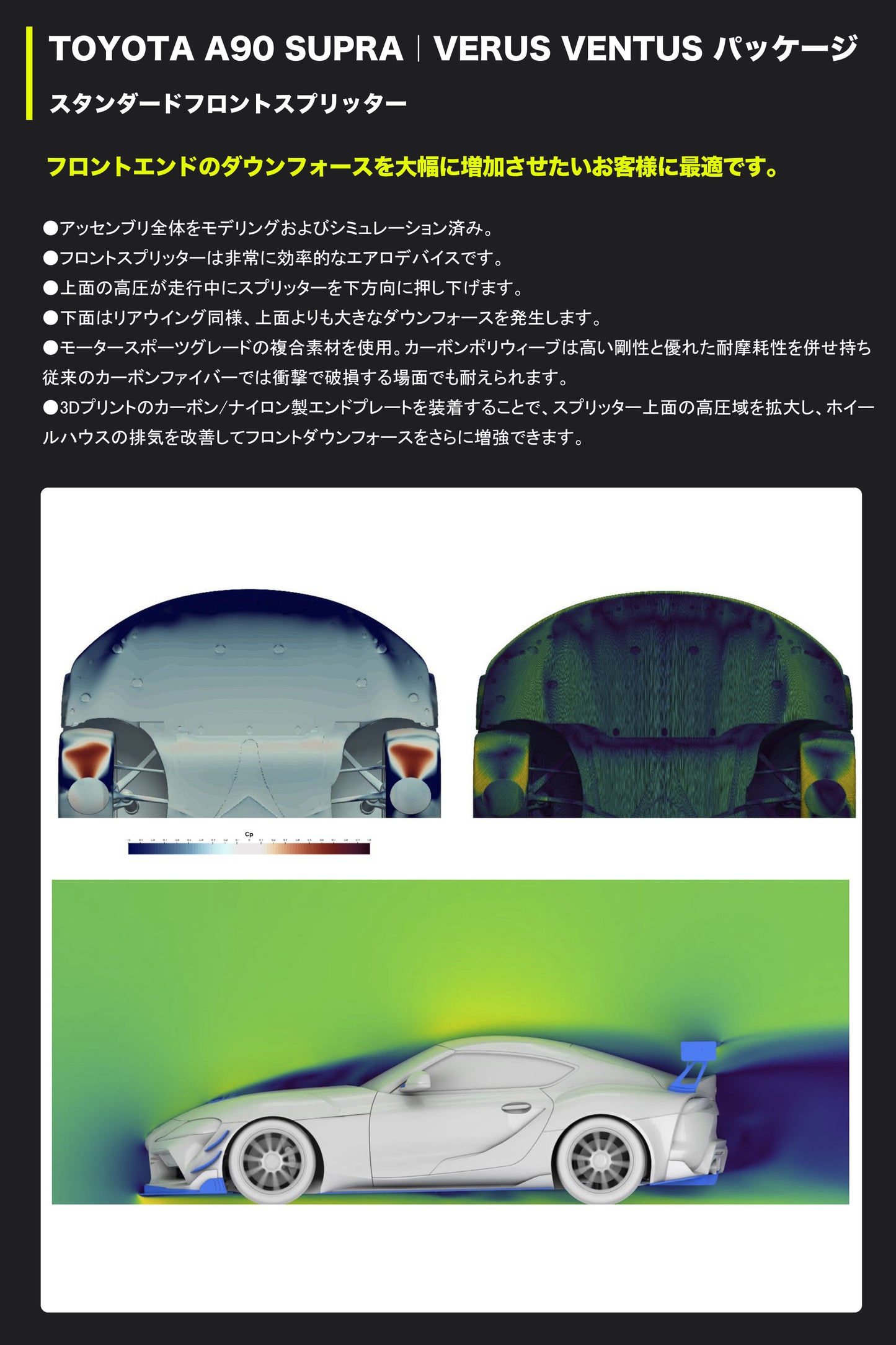 VERUS ENGINEERING(ヴェルスエンジニアリング)A0232A：TOYOTA GR SUPRA：フロントスプリッター＆エアダム