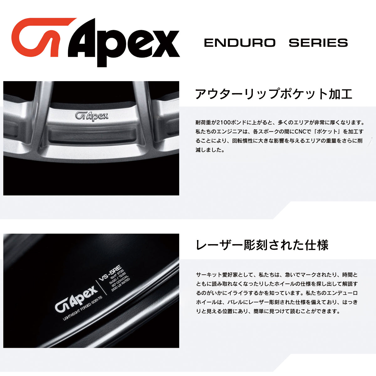 APEX VS-5RE 18inchx11J+52 5x114.3mm 70.5mm FORD/HONDA/LEXUS/MAZDA等：2色設定